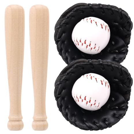 Mini Juego de Béisbol, Bate Guante y Pelota en Miniatura Accesorios para Casa de Muñecas Pequeñas para Adornos Tartas Decoración Deportiva Expositores Escritorio (Negro)
