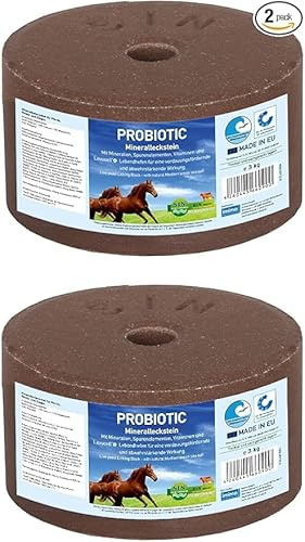 Salt Lick for Horses – PROBIOTIC Mineral Block with Live Yeast Levucell® – Set 2 x 3kg Lick with Vitamins & Minerals – Supports Digestion, Immunity & Fertility for Horses, Cattle, Sheep & Goats
