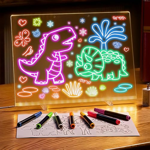BAWMOY Lumiboard Led Drawing Board for Kids, 16 Light up Drawing Board with 10 Tracing Pages and 7 Markers, 7-Color Led Note Board, Birthday & Holiday Day Gifts for Teen Girls, Boys, Grandkids