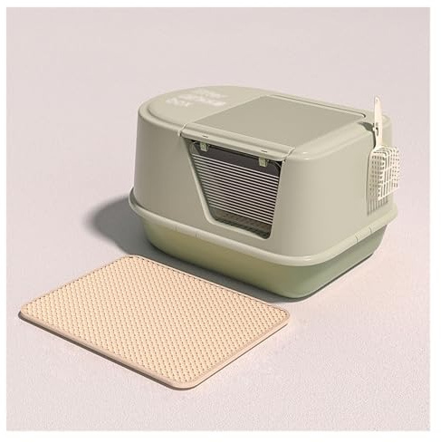 djurtoalett Stor kattsandstrå med lock, stängd, luktfri och läckagesäker ströpanna strömatta, lätt att installera rengöra Standard kattlådor(Green)