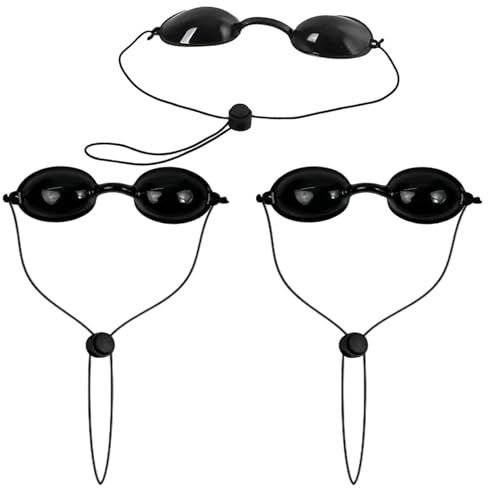 AIWXEEU 3 Pezzi Occhialini Solarium in Silicone Nero, Occhiali Protettivi per Raggi UV e Luce Infrarossa, Maschera Occhi con Fascia Regolabile per Abbronzatura, Casa e Centro Estetico