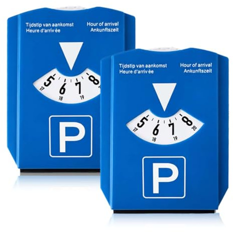 Quesuc Pack of 2 Parking Discs for Car, Can Also Be Used as an Ice Scraper, for Car and Motorcycle (Blue, 15.4 x 12.4 x 0.8 cm)