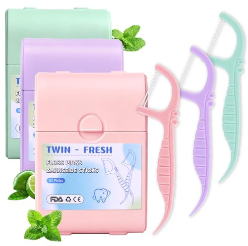 156x Hilo dental Doble Hilo Dental con mango Arcos Dentales Palillos dental Floss con 3 Sabores Menta Fresca, Menta Suave, Lima, 3Cajas × 52 Seda dental para Limpieza