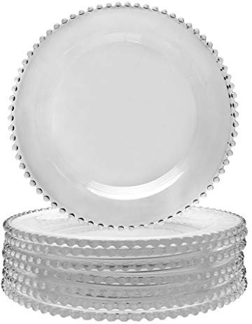 Set of Eight Bella Perle Glass Dinner Plates with Beaded Edge Alfresco Dining Tableware - 26.5cm