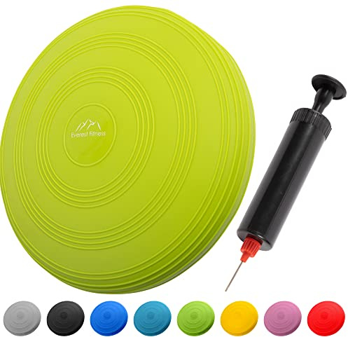 Everest Fitness Coussin gonflable - Diamètre : 33 cm - Avec pompe à air - Coussin d'équilibre - Coussin d'entraînement, coussin d'assise et de dossier, vert