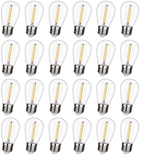 CLSETAIC Splittersäkra och vattentäta S14 ersättande LED-glödlampor – 1 W motsvarar 11 W, icke-dimbar maskvit 2 200 K, 100 LM plastglödlampor, E26 bas Edison-glödlampor (24-pack)