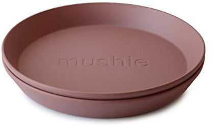 Mushie Dinnerware Plates for Kids | Tableware Set of 2 | Reusable BPA Free | Dishwasher & Microwave Safe | Made in Denmark | Round (Woodchuck)