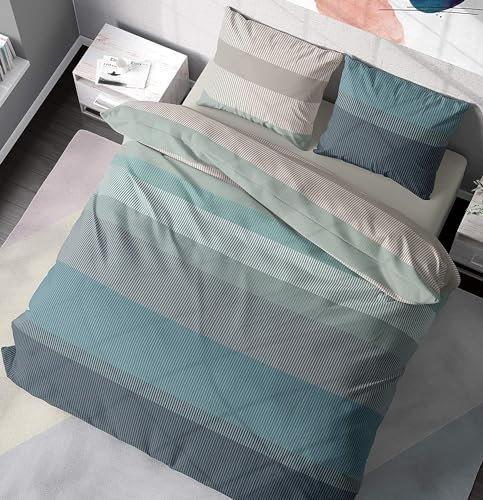 DILIOS Premium Bettwäsche 200x200 – 100% Baumwolle, ÖKO-TEX-Zertifiziert, Renforcé, Аtmungsaktiv & Аntiallergisch, mit Reißverschluss, 3-teilig – Bettbezug + 2 Kissenbezüge 80x80, Türkis, Hellblau
