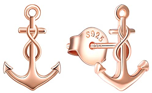 IONLY dam flickor halsband armband och örhängen, 925 silversmyckesset, ankare halsband armband örhängen, hänge armband örhängen med ankare och oändlighetssymbol, roséguld, Sterlingsilver