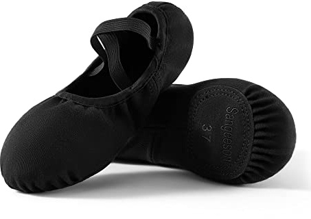 Dance Women's Ballet Shoes Stretch Canvas Dance Slippers Split Sole for Girls/Adult, Size 6.5, Black