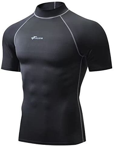 Sillitor Rash Vest Mens Short Sleeve Sun Protection Swimming Shirts for Men Compression Base Layer Mens Rash Guard for Surf Diving Wetsuit Cycling,Quick Dry High Wicking Breathable Black Grey M