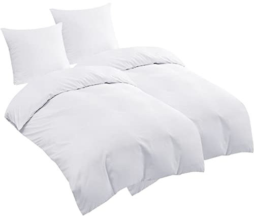 PHF 4teilig Bettwäsche 135x200, Bettbezüge 135x200 cm mit 2er Kissenbezüge 80x80 cm, Weich und Bügelfrei Bettwäsche 135x200cm aus Mikrofaser mit Reißverschluss,Weiß