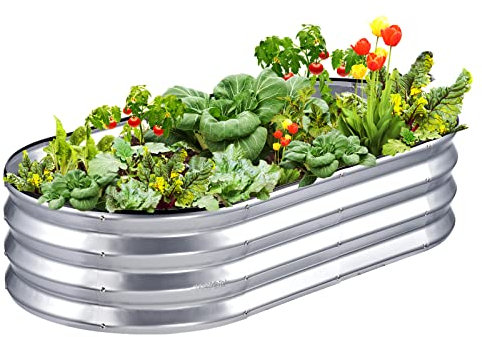 VEVOR Hochbeet Pflanzkübel Blumenkasten Garten Pflanzkasten Terrassen Gemüsebeet Gartenbeet Pflanzbeet Silber 120x60x30cm verzinktem Metall ideal für den Anbau von Gemüse Obst Kräutern usw.
