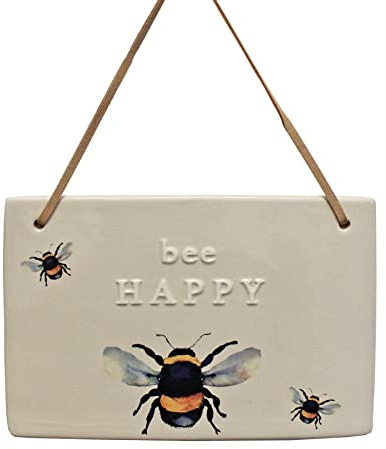 Widdop Plaque murale de jardin en céramique à suspendre avec inscription – abeille/abeille heureuse
