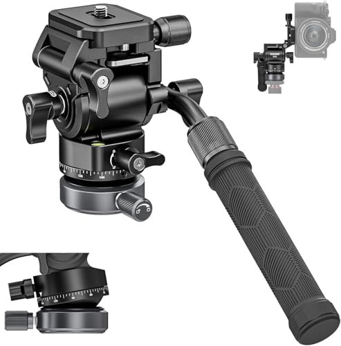 NEEWER Stativ Fluidkopf mit ±10° Nivellierbasis, vertikaler/horizontaler Aufnahmeschalter, kompakter Schwenk Neige Stativkopf aus Metall mit Arca QR Platte, Teleskopgriff, max Belastung 4kg, GM30