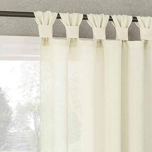 No. 918 Reman 2-Pack Twist Tab Linen Texture Semi-Sheer Tab Top Curtain Panel Pair, 40 x 84, Ivory