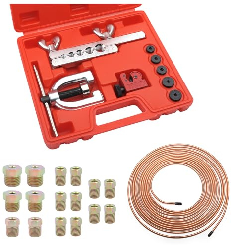 3/16 Brake Line Kit with 16 Brake Line Fittings and Tubing Bender,Double & Single Brake Line Flaring Tool Kit Car Accessories Fits for Most Hydraulic Braking Systems