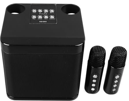 Mini Machine de karaoké Portable Haut-Parleur BT avec 2 Microphones sans Fil, Ensemble de karaoké Portable, connectivité sans Fil, Double Microphone, Caisson de Basses Puissant