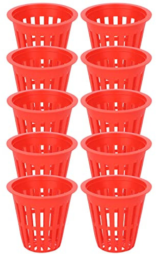 ZHDOKA 10 Pezzi Coppe per Cestini per Piantagioni Idroponiche, Coppe in Rete per Coltivazione in Plastica Piantare Vasi a Rete con Lati Scanalati per Coltivazione da Interno Ed Esterno per(Rosso)