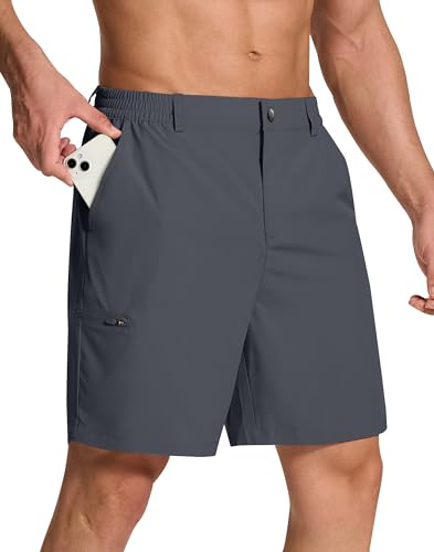 SERAMY Mens Stretch Golf Shorts with 6 Pockets Dry Fit 7 Inch Inseam Lightweight Dress for Hiking Work Casual, Deep Grey, L