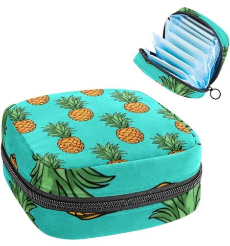 Sacchetto di immagazzinaggio del tovagliolo sanitario,Borsa mestruale,Borsa per cuscinetti,Ananas giallo su sfondo verde,Sacchetto mestruale