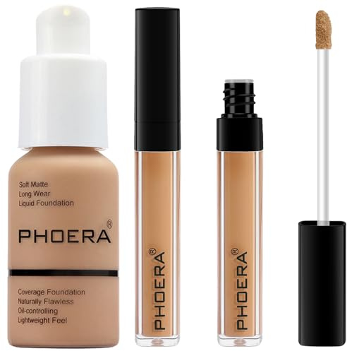 PHOERA Foundation, PHOERA Liquid Concealer, natürliche Abdeckung, leichte Concealer, PHOERA Foundation Make-up für Frauen (105 Sand+105#BISCUIT)