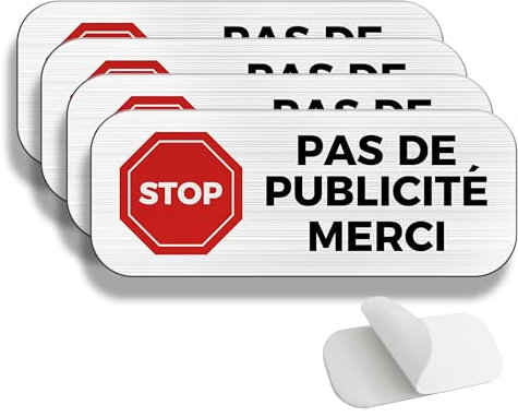 FloraVigo Pas de Publicité Merci 60x25 mm Plaque pour bôite aux Lettres Aluminium brossé Aspect Acier inox auto-adhésif,Interdiction de publicité, panneau de boîte aux lettres (4)