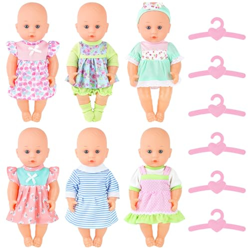 deAO 6 Sätze Puppenkleidung für 28-33CM Babypuppen, Niedlich Puppenkleider Set mit 2 Höschen und 6 Aufhänger, Puppen Zubehör Blümchenmuster Shirt mit Tutu für Neugeborene Baby, Rocksets (Keine Puppe)