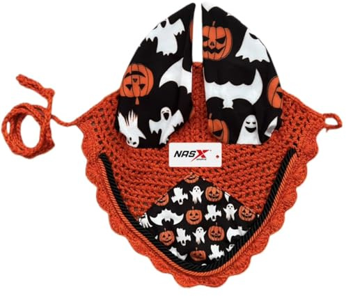 Ghost Halloween Pumpkin Horse Ear Bonnet Net Hat Hood Mask Fly veil Full Pony COB (COB)