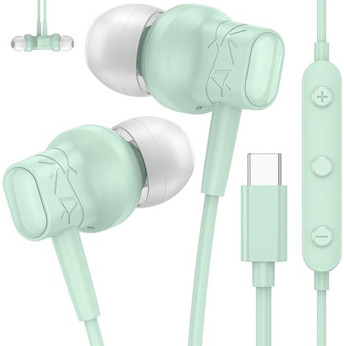 USB C Kopfhörer für Pixel 10 9 8 Pro Google 7a,HiFi Magnetisch In Ear Ohrhörer mit Kabel Mikrofon Typ C Headset USB C Anschluss für Samsung Galaxy A35 A55 A34 A54 A36 A26 5G S25 iPhone 16e Mi 15,Cyan