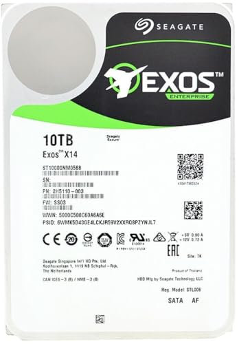 Seagate Exos X14 10TB Interne Server Festplatte ST10000NM0568 3,5 Zoll HDD, 512e/4Kn, SATA 6Gb/s 7200RPM 256MB Cache