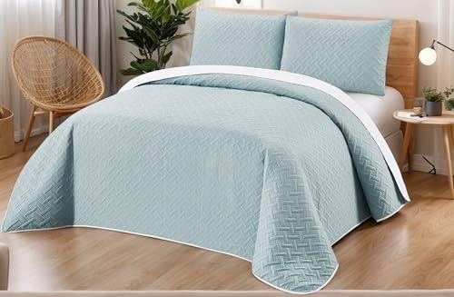 DH DREAMER HOME Colcha Boutis con Relieve Trenzado de Color Azul Claro + 1 Funda Cojin 50x70 cm - Cubrecama Ligera Fina Entretiempo Extra Suave y Transpirable (Cama 90, 180x260cm)