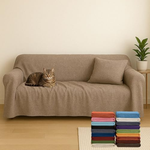 Generico Telo Copritutto Multiuso – Copridivano 2 Posti o Copriletto Singolo/Matrimoniale, Misto Cotone Tinta Unita Tortora, Misure 240 x 280 cm – Made in Italy
