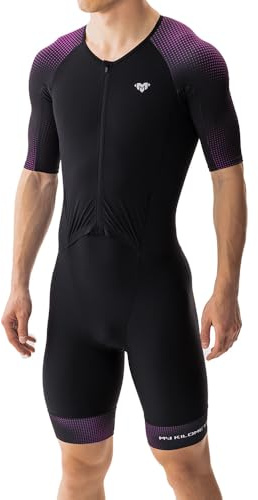 MY KILOMETRE Men’s Triathlon Suits Short Sleeve Tri Suit Racing Triathlon Suit – Quick Dry, Padded, Zipper Pocket