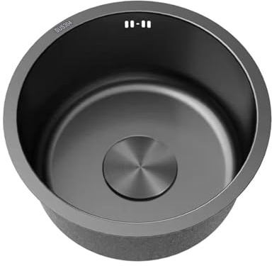 Lavabo Cuisines Rond,Petit Evier Cuisine Noir,éVier Cuisine,Mini Evier Inox 1 Bac Avec Raccords de Vidange,pour Bateau,Camping,FaçOns D'Installer Sur Le Plan et Sous Plan (Ø 36cm)