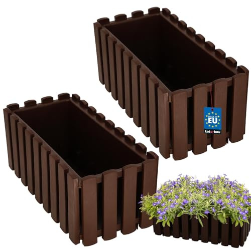 KOTARBAU® 2 st Balkonglåda - Blomlåda Balkong - Plast - 38 x 18 x 16 cm - Brun - Planteringslåda - Rektangulär - Plast Planteringslåda - Stor Överkruka
