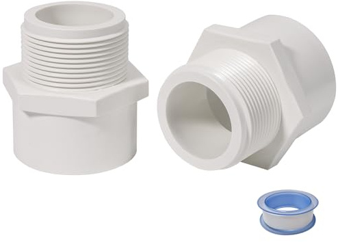2 Inch Male Thread PVC Fittings White 2-Way PVC Pipe Coupling Adapter Connectors Coupling for 2 Inch Schedule 40 Pipe（2 Pack）
