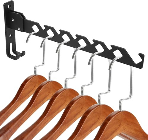 BOJIUKEJI 31 cm Gancho Plegable para Ropa Negro, Perchero Pared Plegable para Armario, Gancho de Pared de Acero Inoxidable con 6 Agujeros, Perchero para barra de ropa, lavandería, secadora de ropas
