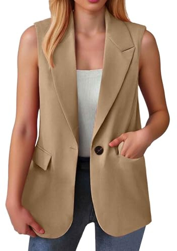 Genérico Blazer Mujer Talla Grande,Chaqueta De Punto Sin Mangas para Mujer De Color Liso Informal con Solapa Y Bolsillos