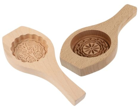 Wooden Moon Cake Baking Mold 2pcs Food Grade for Decorative Shaping | Concave and Convex Texture, Hand Press Design, Easy Demolding, Suitable for Sugar Cubes and Cookie Dough