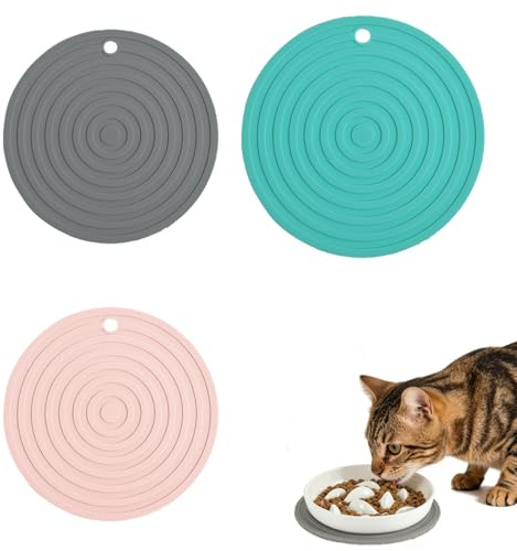 Tappetino Sottociotola per Cani e Gatti, Set 3 Pezzi in Silicone Antiscivolo Impermeabile, 2 x 16 cm e 1 x 18 cm, Base per Ciotole Cibo Acqua, Protezione Pavimento per Casa Viaggio e Campeggio
