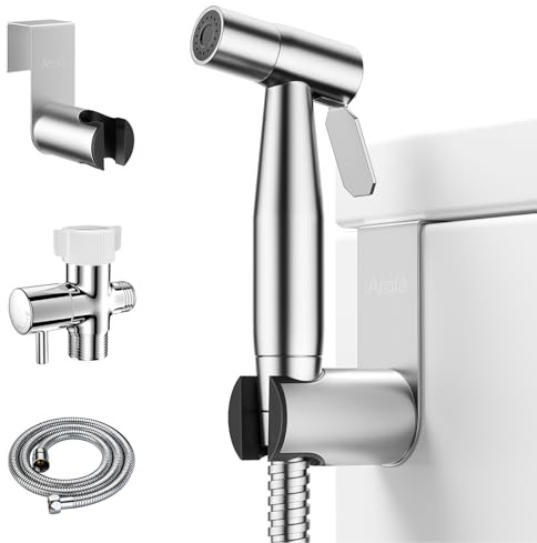 Arofa Handheld Toilet Bidet Sprayer for Toilet-Adjustable Water Pressure Control with Bidet Hose for Feminine Wash, Stainless Steel Brushed Nickel Bidet Faucet Cloth Diaper for Baby Wash