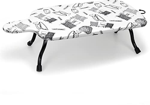 Duwee Table Top Ironing Board with Heat Resistant Cover, Small Ironing Board with Folding Legs, Space Saving Iron Board, Ideal for Dormitory, Apartments, Travel, 77 × 40 cm