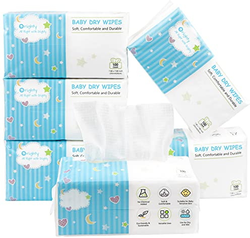 Orighty Lingettes sèches pour bébé – Gants de toilette super doux, tissu 100 % non parfumé pour la peau sensible, idéal pour changer les