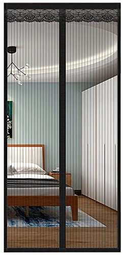 Magnet Fly Grille Door 195 x 220 cm Insect Protection Insect Protection Roller Blind, Magnetic, Network Curtains, Magic Paste Fastener, pet Friendly, Living Room Black