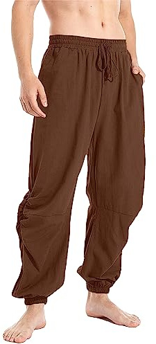YAOBAOLE Pantalon Lin Homme Été Décontracté Style Japonais Taille Élastique Cordon Harem Ample Léger pour Yoga Plage Vacances