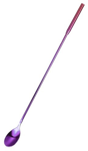 uxcell Cucchiaio per mescolare con manico lungo, in acciaio inox, per barista, cocktail, cucchiaio da bar (lunghezza: 300 mm, viola)