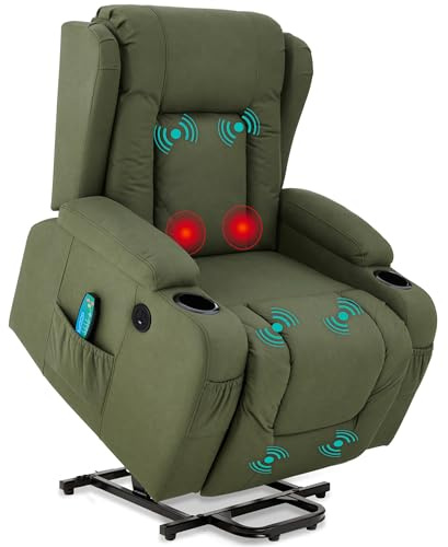 Best Choice Products PU Leather Electric Power Lift Chair, Recliner Massage Chair, Adjustable Furniture for Back, Legs w/ 3 Positions, USB Port, Heat, Cupholders, Easy-to-Reach Side Button - Olive