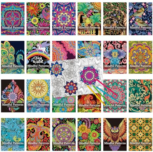 Liliful 24 Pcs Mindful Coloring Book Bulk for Adult DIY Art Stress Relief Drawing Book with Relaxing Mindfulness Patterns for Adults, Party Favors, Goodie Bag Filler and Holiday Gifts