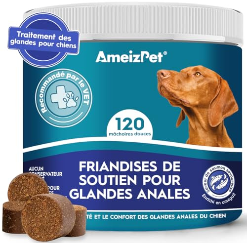 AmeizPet Tratamiento De Glándulas Anales para Perro, Golosinas Funcionales De Fibra Digestiva Perros Glándulas Masticables Saludables, 120 Chuches para Perros